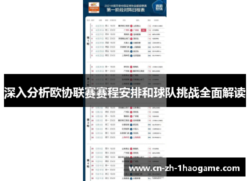 深入分析欧协联赛赛程安排和球队挑战全面解读 深入分析欧协联赛赛程安排和球队挑战全面解读